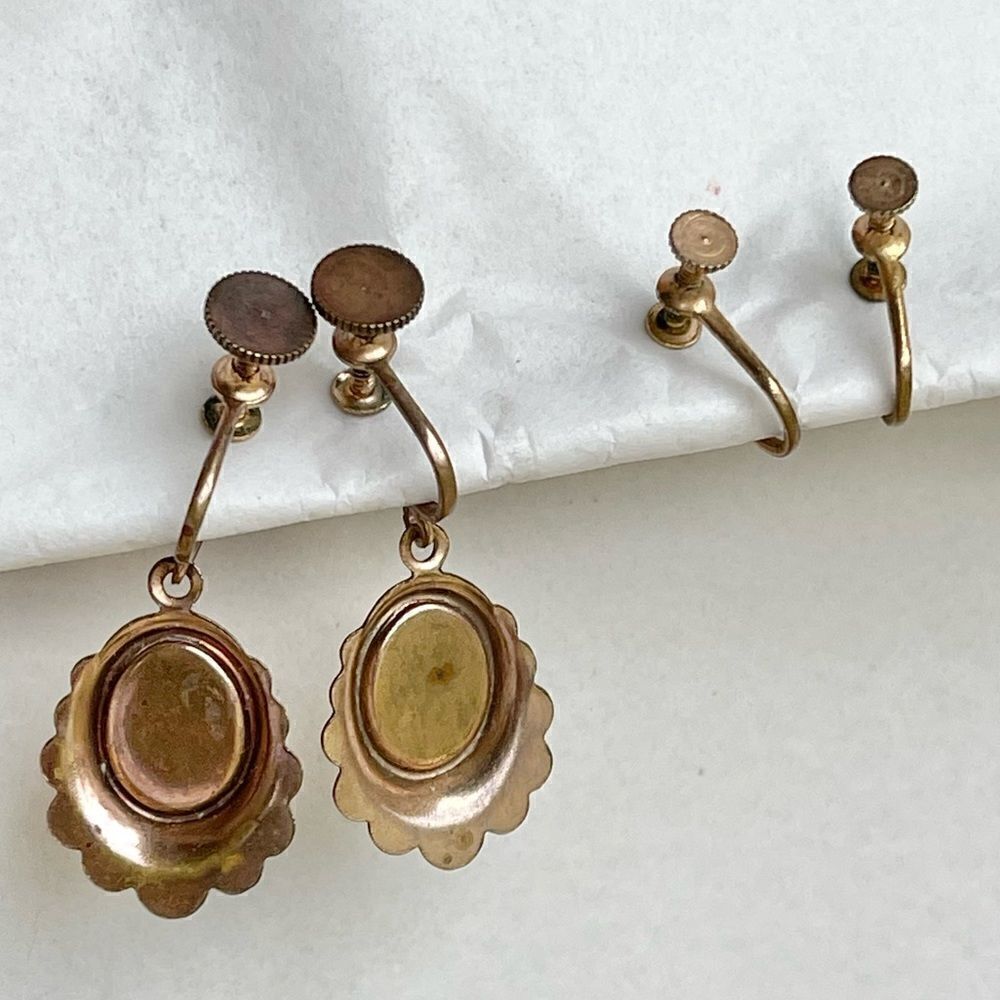 Vintage Celluloid Cameo Screw Back Copper Alloy Earrings - Picture 2 of 16